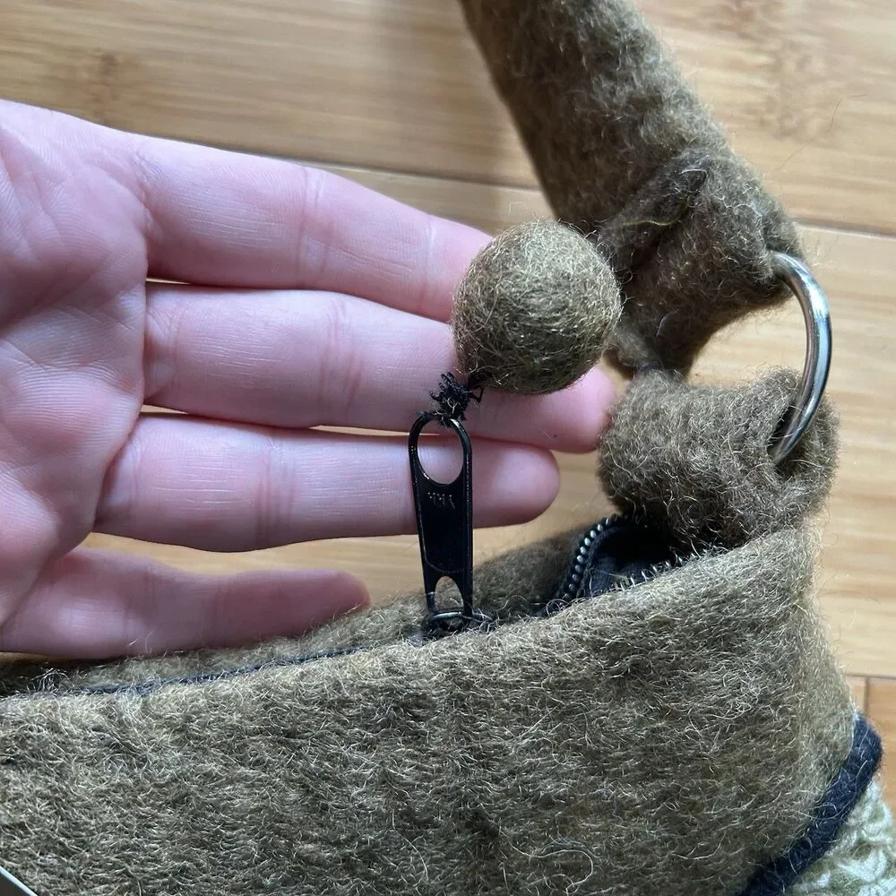 Rising Tide Wool Felted Shoulder Bag Purse Olive Green Artsy Handmade Zipper